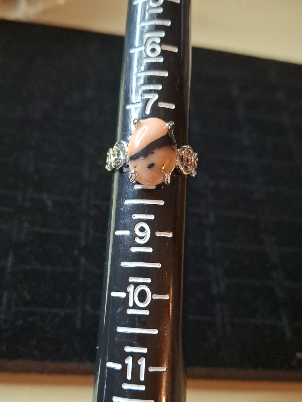 Pink and Black Cabochon New Ring 7.5